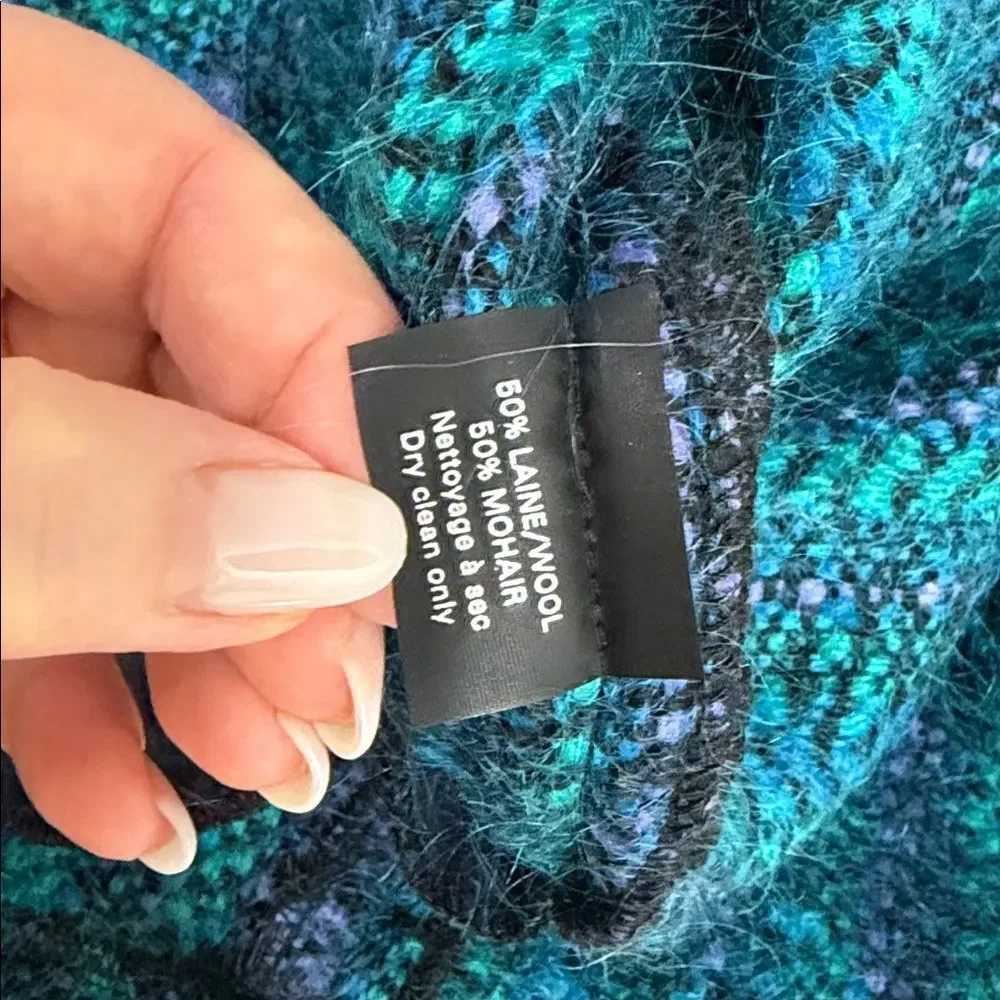 Vintage Dominique Maranda Wool Mohair Sweater Jacket Blue Green Size L